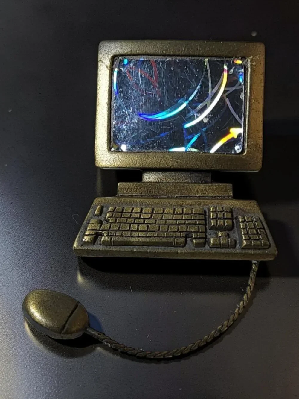 vintage jj jonette iridescent pewter computer with mouse brooch